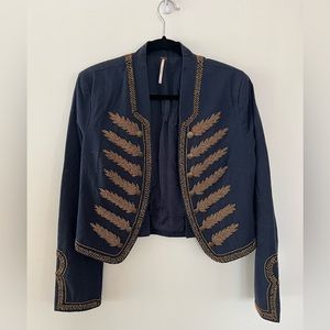 Free People Military Jacket, Navy Gold Beading, Sz Medium, EUC